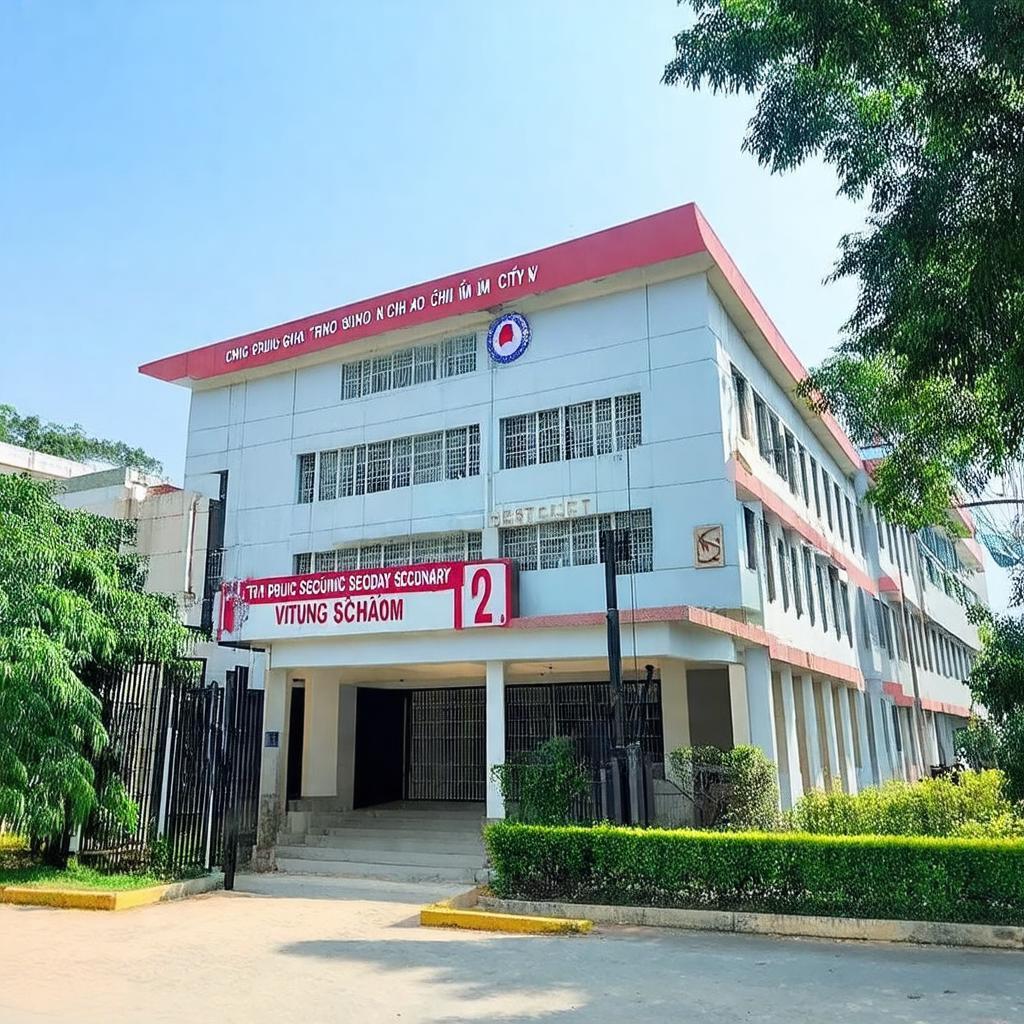 Hình ảnh mặt tiền Trường THCS Trường Chinh Quận 12, thể hiện kiến trúc công lập